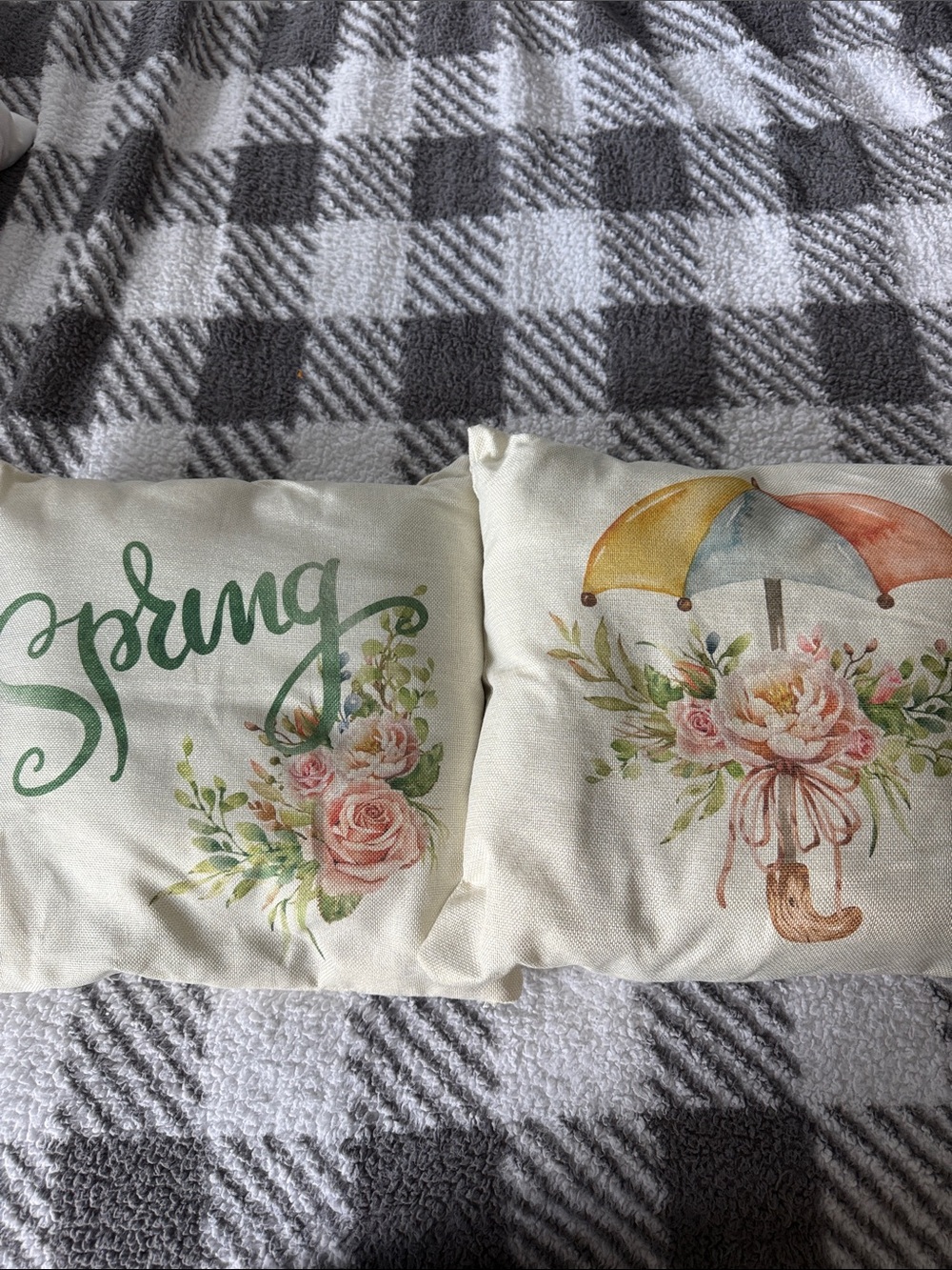 Spring Floral Throw Pillow Covers - Cream with Pink & Green